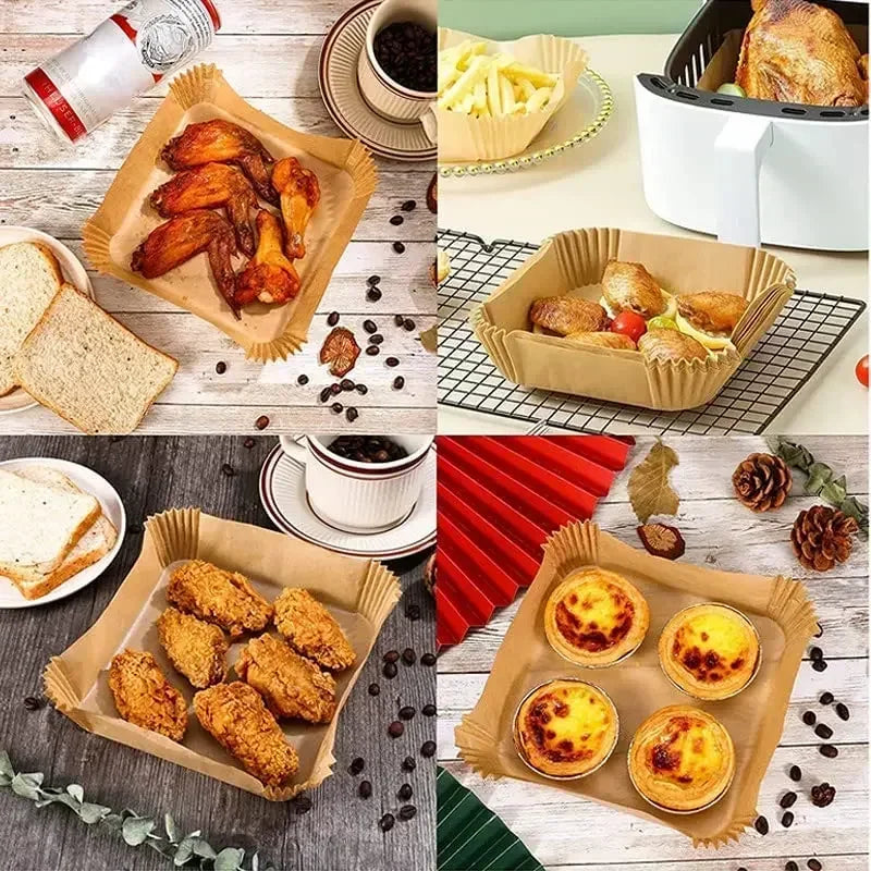 Cooking Paper Air Fryer Disposable Paper Square Round Baking Barbecue Plate NonStick Mat Kitchen Oven Oil Absorbing Paper Tool Zpaxo