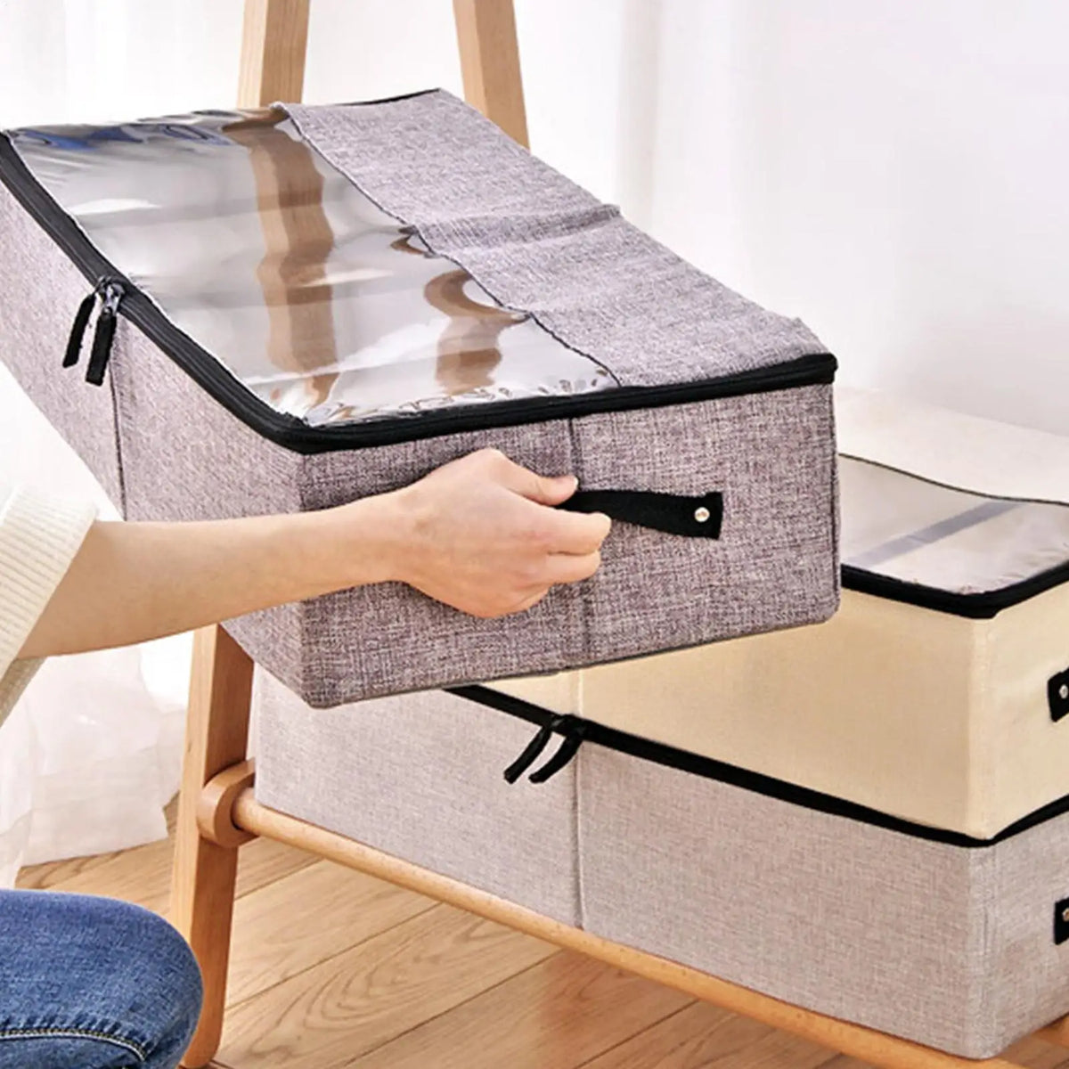 Under Bed Storage Foldable Clear Lid Handles Bins Closet Bedroom Zpaxo