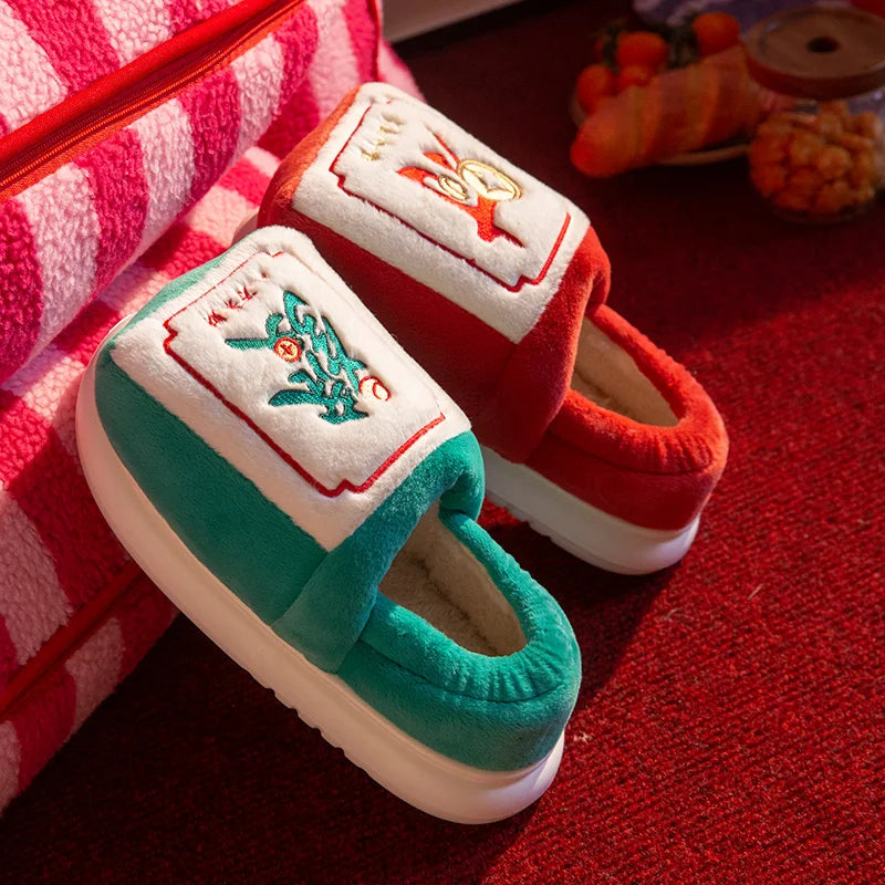 Unisex Winter Flower Pattern Slippers Cloud Feel Platform Warm Shoes Zpaxo