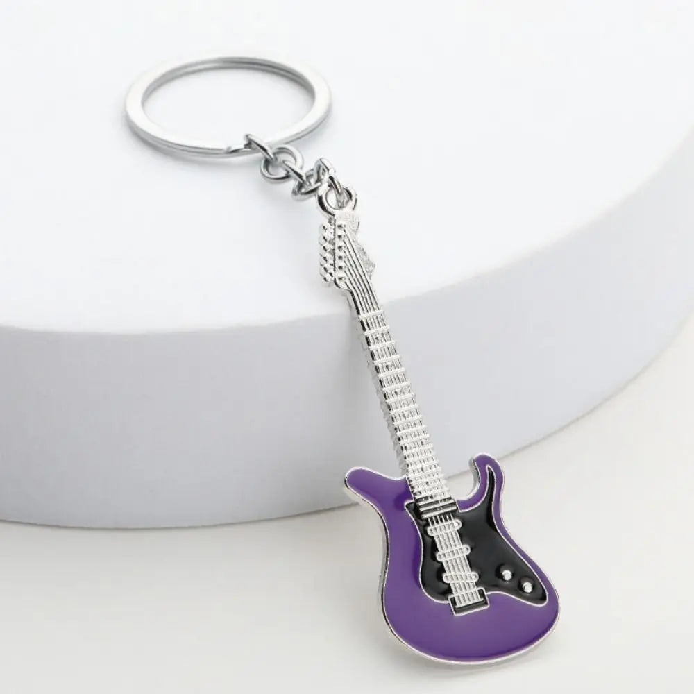 Simple Zinc Alloy Guitar Keychain Musical Elements Bass Bag Pendant Portable Car Key Ring Couple Zpaxo purple