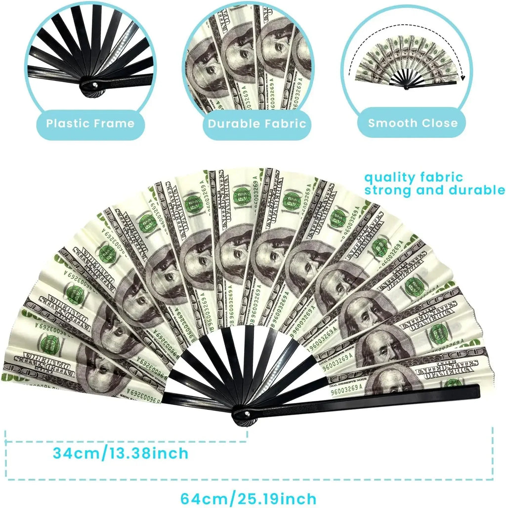 Realistic Dollar Bill Printed Handheld Fan Lightweight Plastic Zpaxo