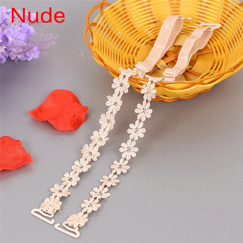 Women Elastic Bra Strap Accessories Floral Lace Anti-slip Adjustable Zpaxo nude