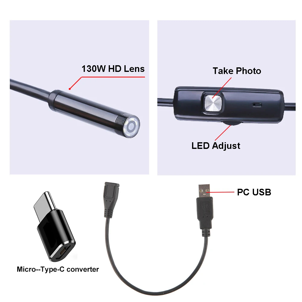 Type-C USB Endoscope Camera 7.0/5.5mm Flexible Cable Endoscope Pipe USB C Endoscope Inspection Mini Camera For Ios Android Phone Zpaxo