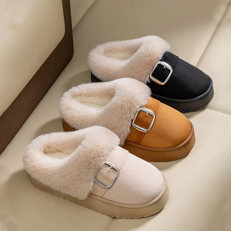 Winter Warm Fluffy Slippers Women Thick Sole Non Slip Plush House Zpaxo