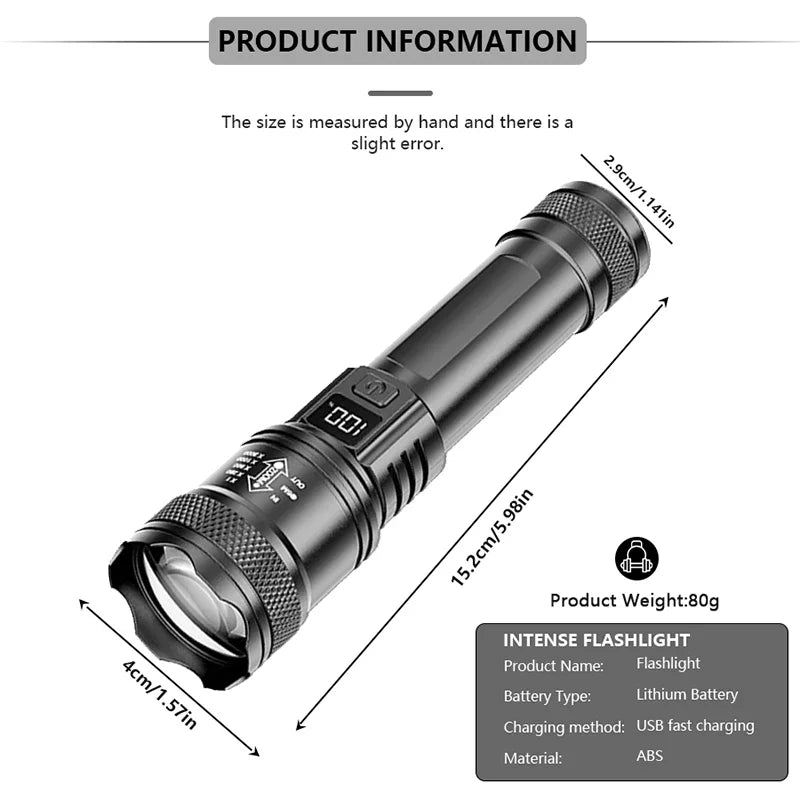 Ultra Bright P50 LED Flashlight Tactical EDC Zoomable Handheld Torch Emergency Spotlight 14500 18650 Battery Zpaxo