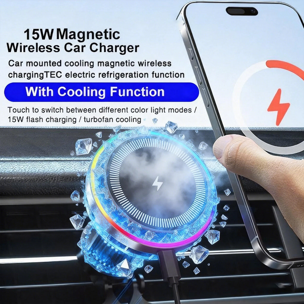 UYUXIO Magnetic Wireless Car Charger TEC Refrigeration Function 15W Zpaxo
