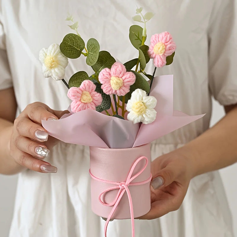 Knitted Handmade Artificial Flower Home Decor Holiday Birthday Zpaxo Pink