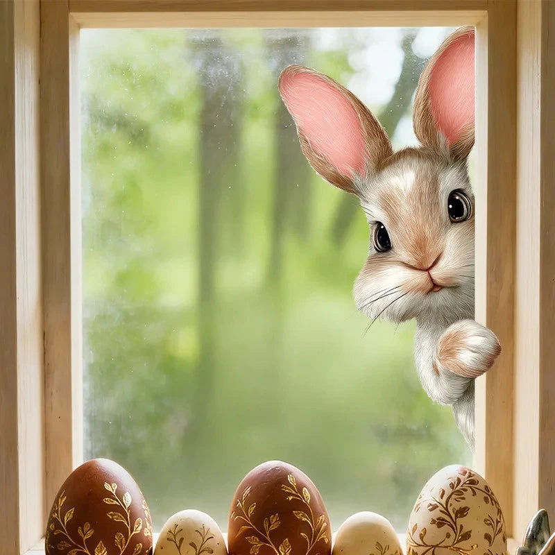 Easter Bunny Peeking Window Decals Removable Static Cling Stickers Zpaxo