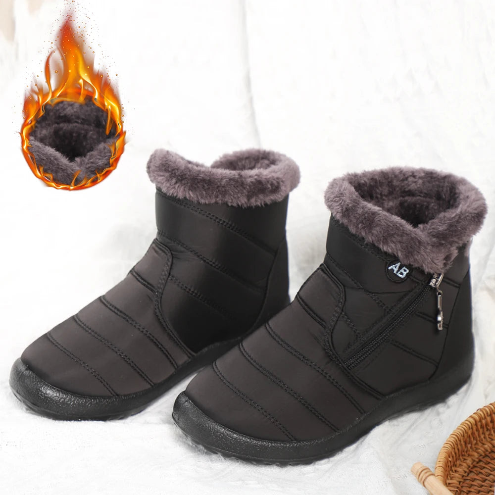 Winter Women Boots Waterproof Snow Casual Flat Shoes Warm Fur Female Zpaxo black 43
