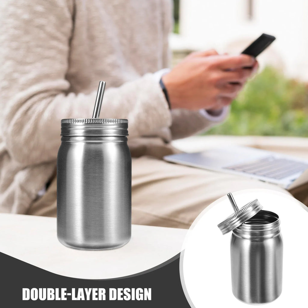 Stainless Steel Mason Jars Multi-functional Rustproof Cups Lid Straw Zpaxo