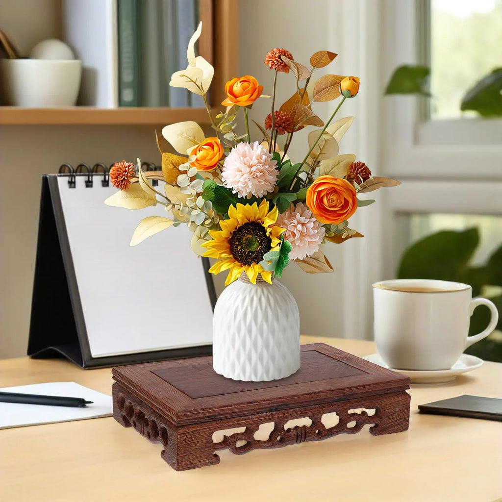 Wood Display Pedestal Rectangular Solid Base Ornament Vase Stone Zpaxo
