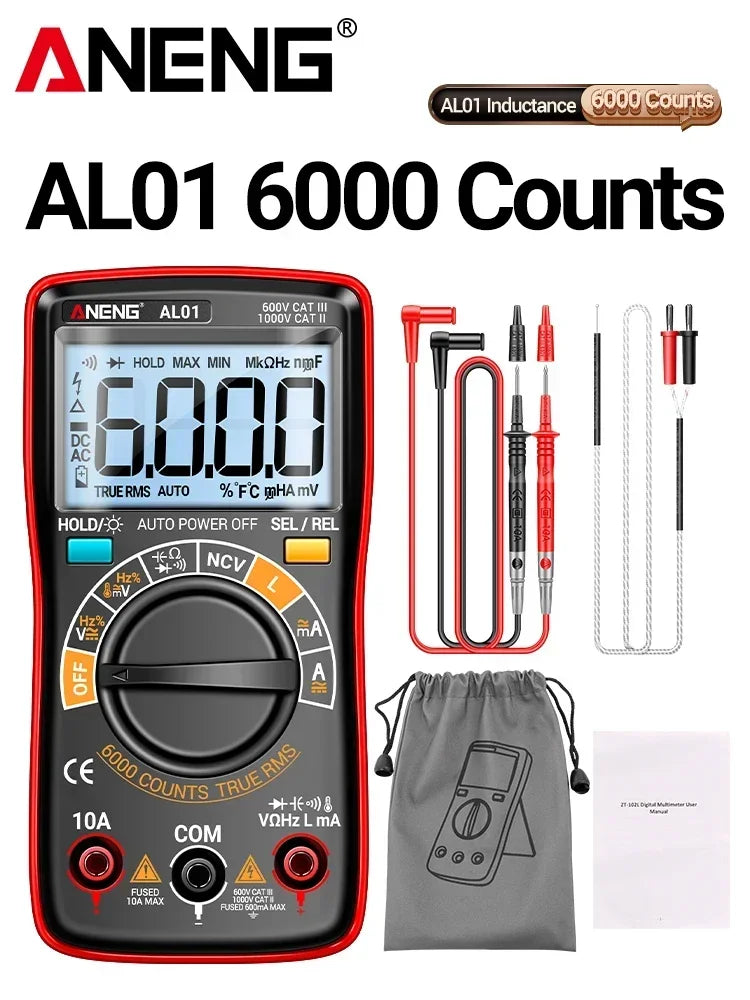 True RMS NCV Handheld 6000 Counts L Inductance Digital Multimeters Zpaxo AL01 Red