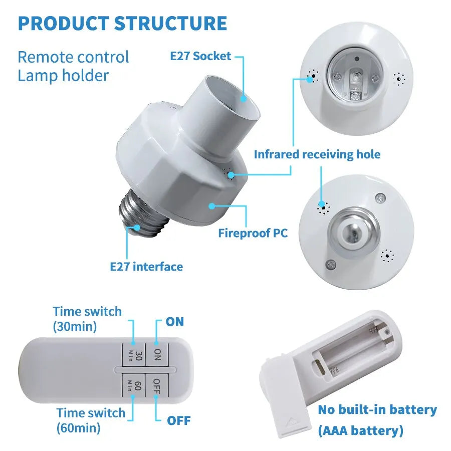 Smart Lamp Holder 433MHz RF Remote Control Smart Timing Bulb Base For Bedroom Kitchen Living Room Home Lighting Automation Gear Zpaxo