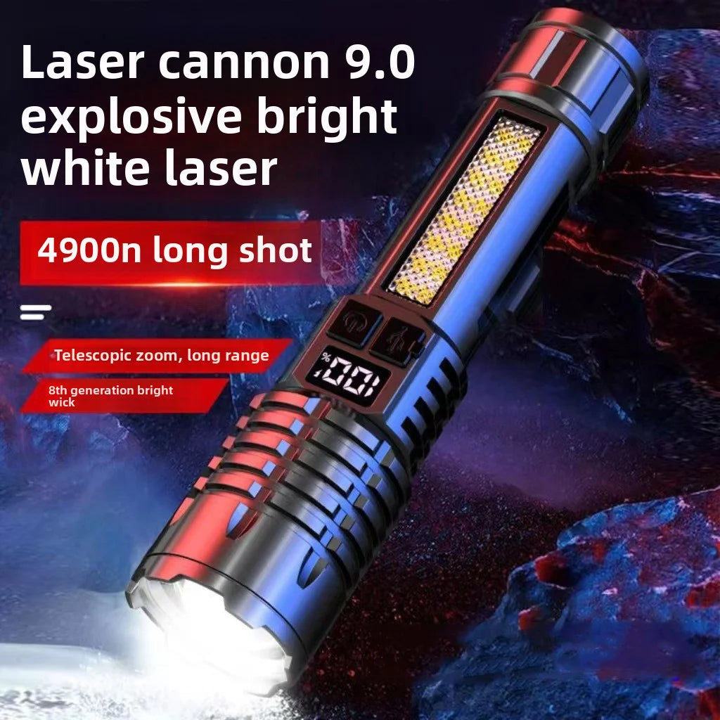 High Power LED Flashlight Portable Zoom Torch Type-C Rechargeable Waterproof Light with COB Side Lamp for Outdoor Camping Hiking Zpaxo