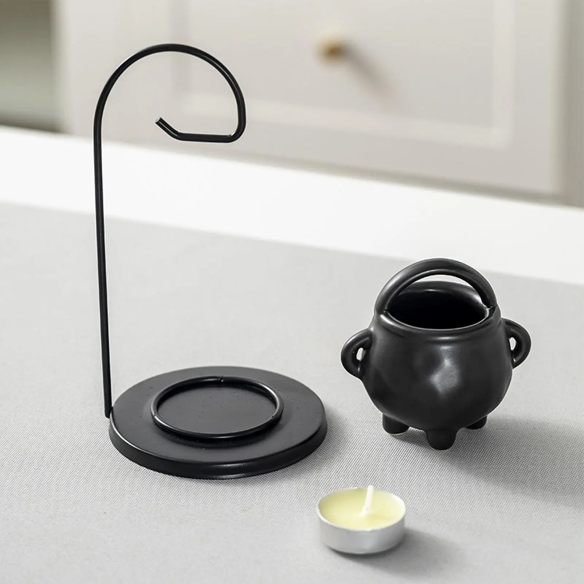 Wax Burner Ceramic Gothic Cauldron Handle Oil Diffuser Candle Zpaxo