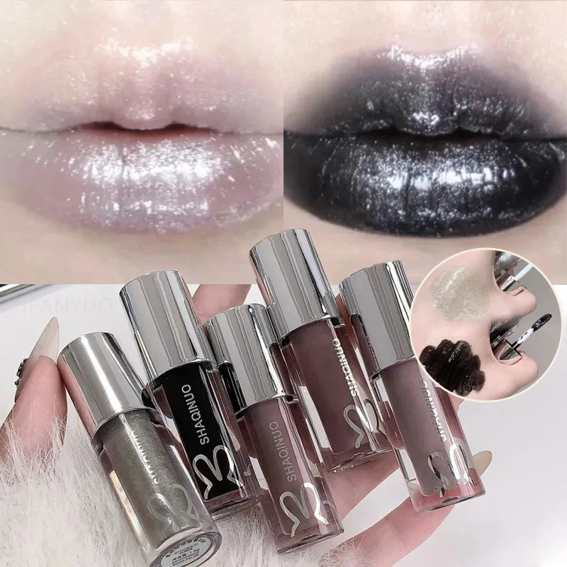 Black Gothic Lip Gloss Mirror Moist Matte Pure Silver Fine Flash Zpaxo