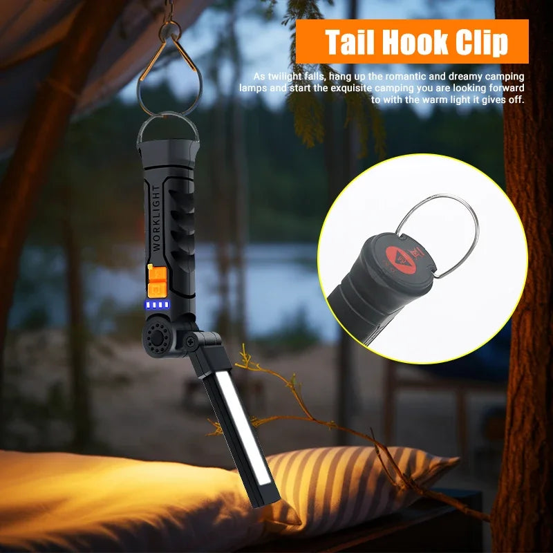 Powerful Led COB Work Light Magnetic Base Hook Rechargeable Portable Zpaxo