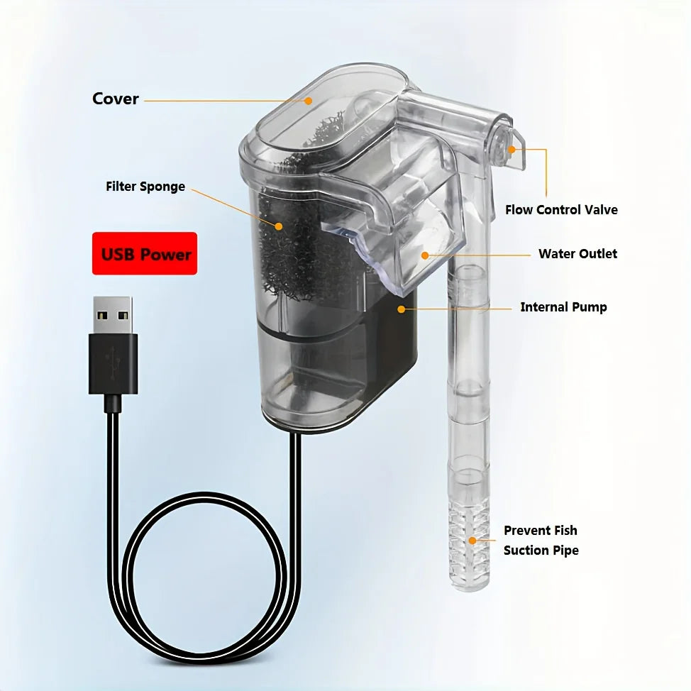 2 5W DC 5V Wall-hanging Filter Fish Tanks USB Plug Mini Aquarium Pump Zpaxo