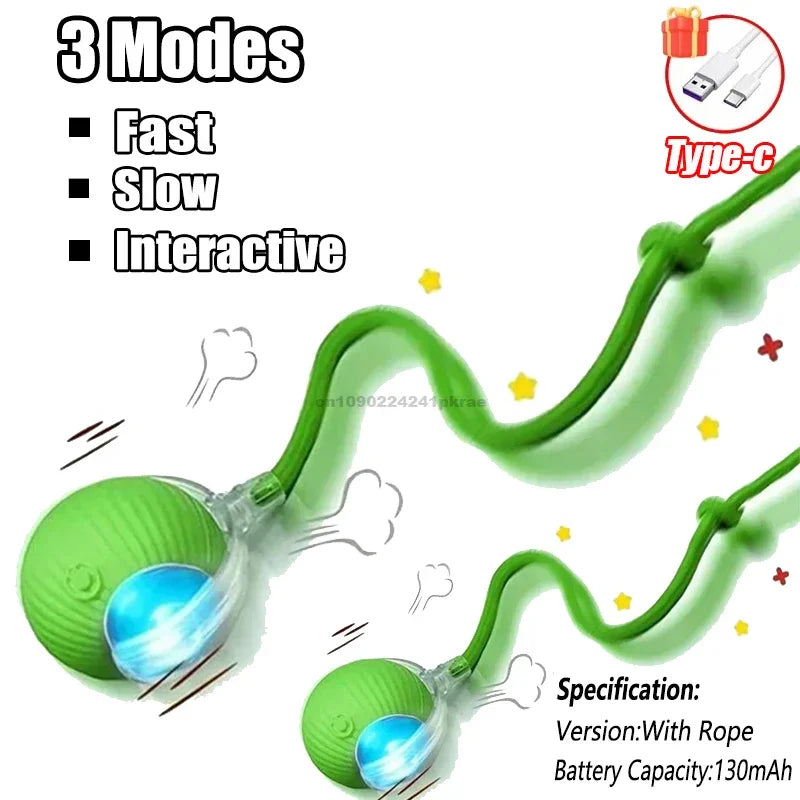 Cat Interactive Ball Toy Automatic Rolling Ball Faux Tail Rechargeable Pet Electric Toy Dog Cat Training Imitate Mouse Products Zpaxo 2PCS-Green