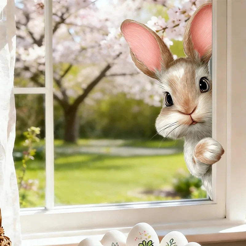 Easter Bunny Peeking Window Decals Removable Static Cling Stickers Zpaxo