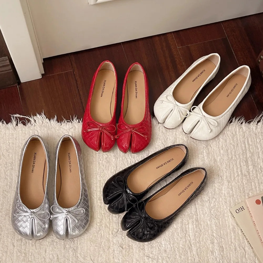 Korean Women's Split-toe Loafers Shallow Cut Ballet Flat Slip-ons Zpaxo