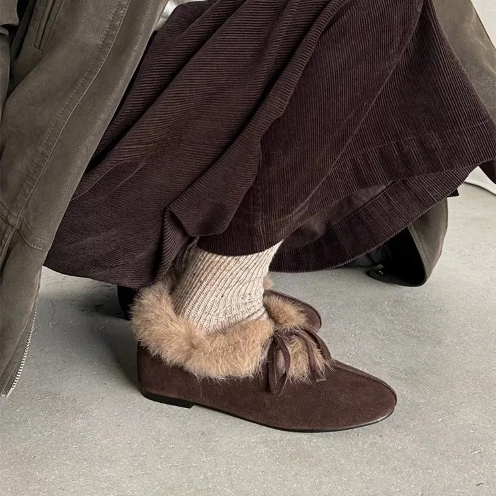 Winter Fuzzy Warm Flat Ankle Boots Women High-quality Suede Design Zpaxo