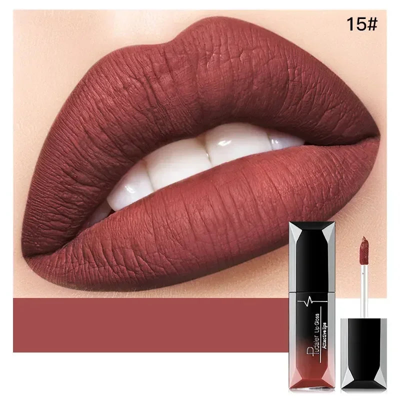 Pudaier Waterproof Lip Gloss Matte Liquid Lipstick Matte Lip Stick Cosmetics Makeup Nude Purple Black Rose Cosmetics Zpaxo 15