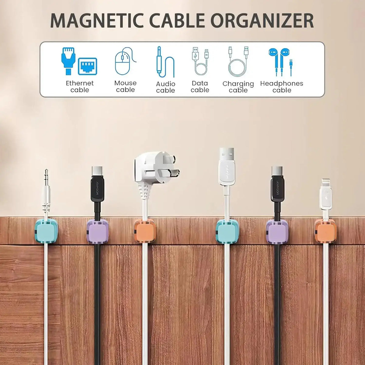 Universal Colorful Magnetic Cable Organizer Smooth Adjustable Cable Holder Under Desk Cable Management Wire Keeper Cable Clips Zpaxo