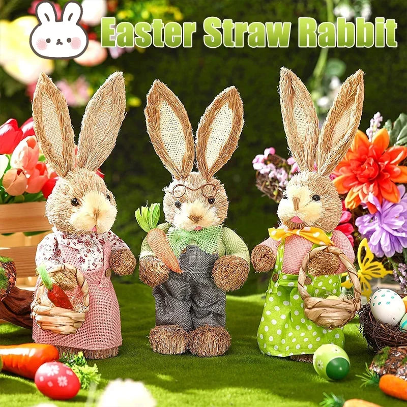 Easter Bunny Handwoven Grass Rabbit Decoration Cute Craft Home Decor Zpaxo