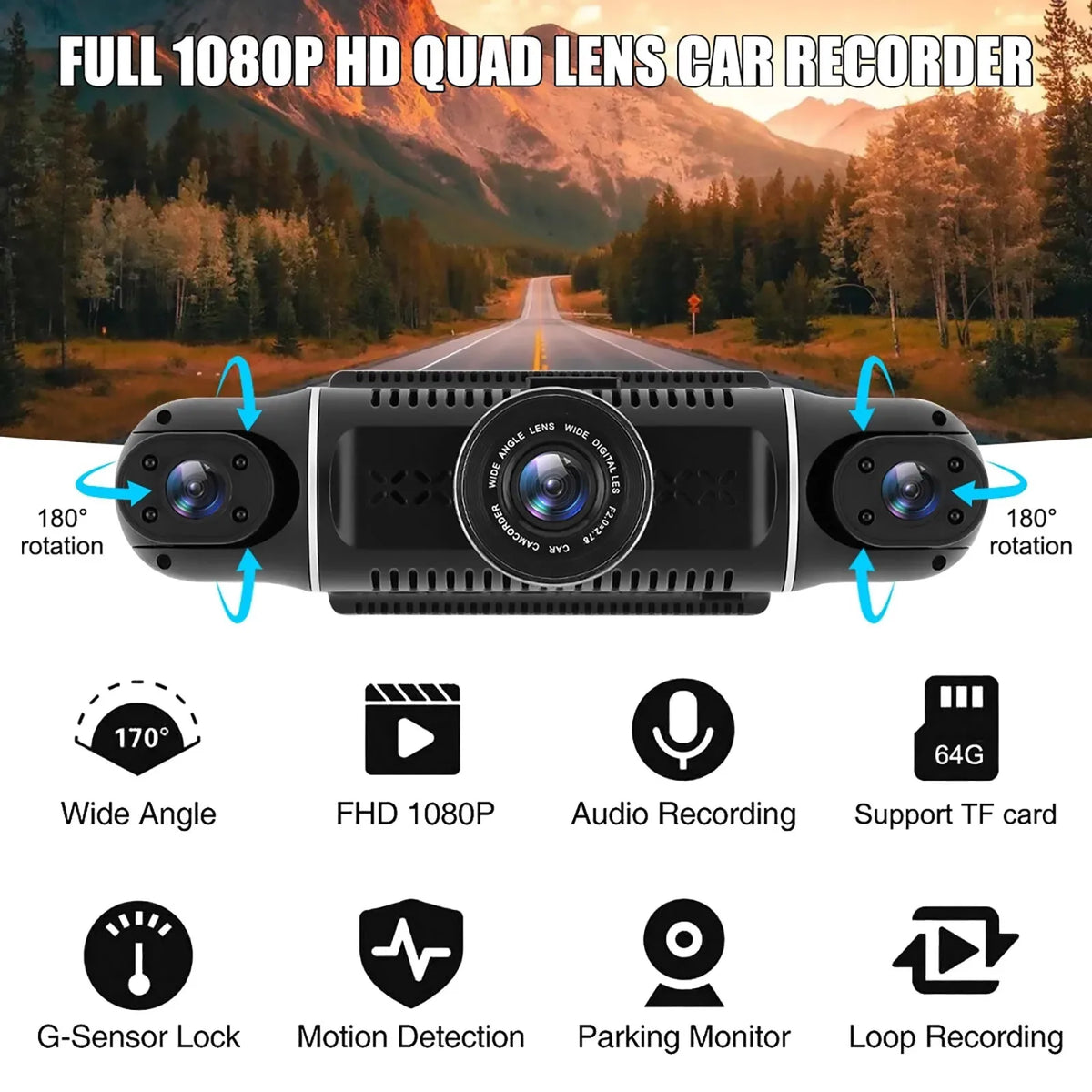 Car DVR Dash Cam Wifi FHD 4 Lens 1080P Dashboard Camera 24H Parking Zpaxo