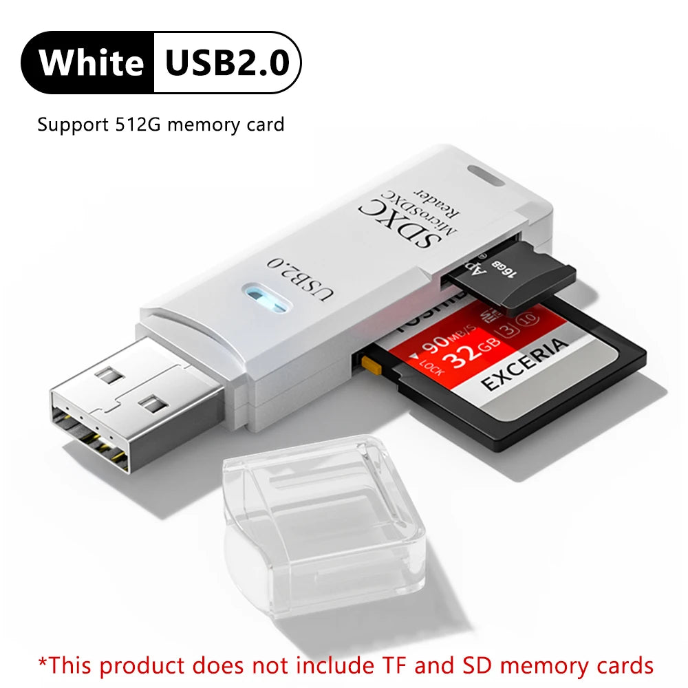 2-In-1 Multi Functional USB 3 0 Card Reader Micro SD Memory Flash Zpaxo USB 2.0 White
