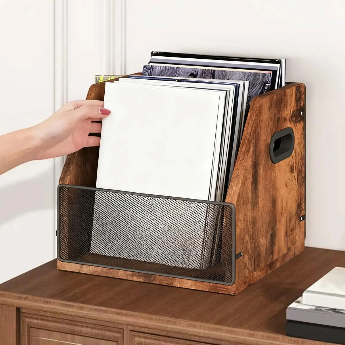 Record Storage Box Album Organizer Rack Holder Desk Case Living Room Zpaxo