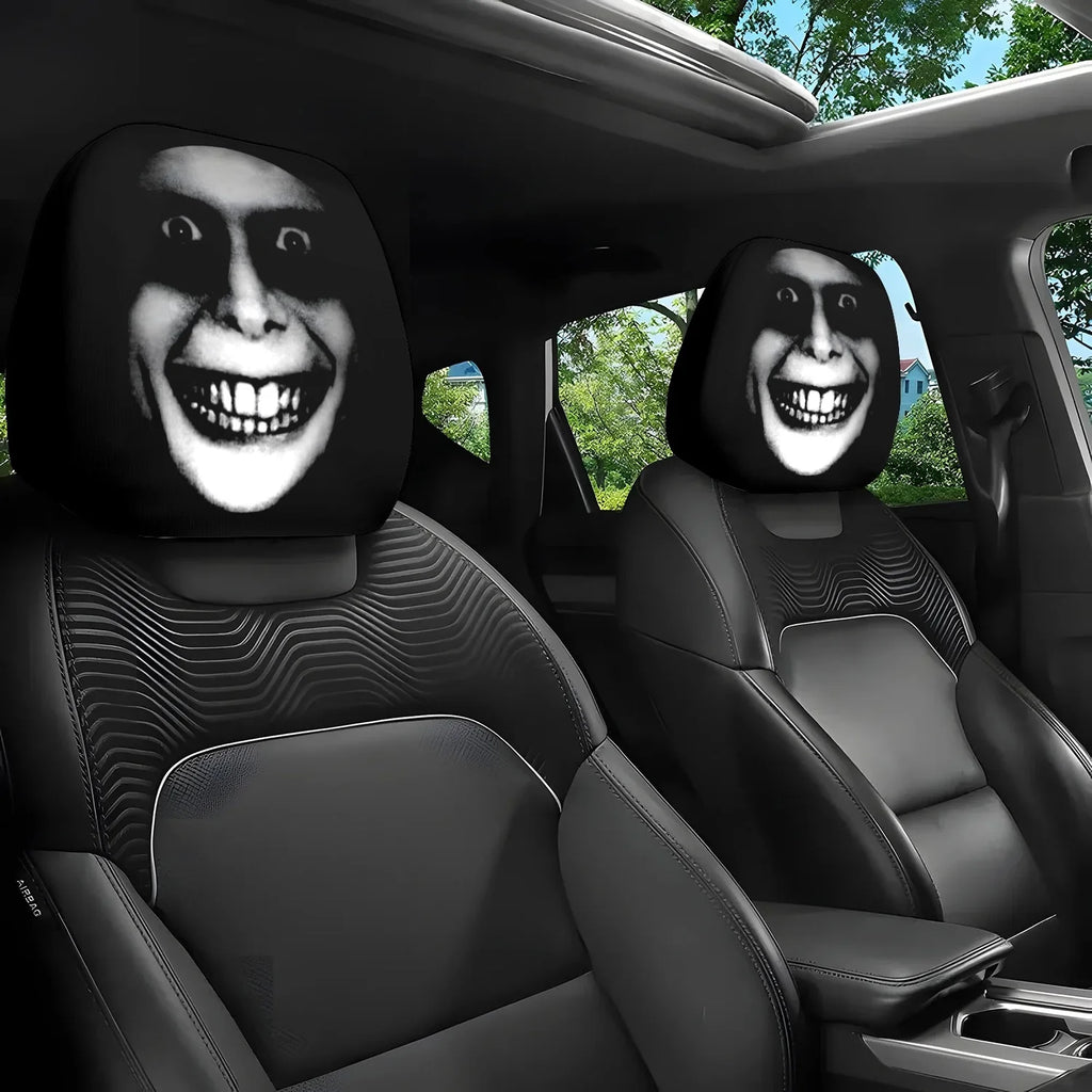 Horror Theme Printed Pattern Car Headrest Protective Cover Zpaxo 2pcsBlack