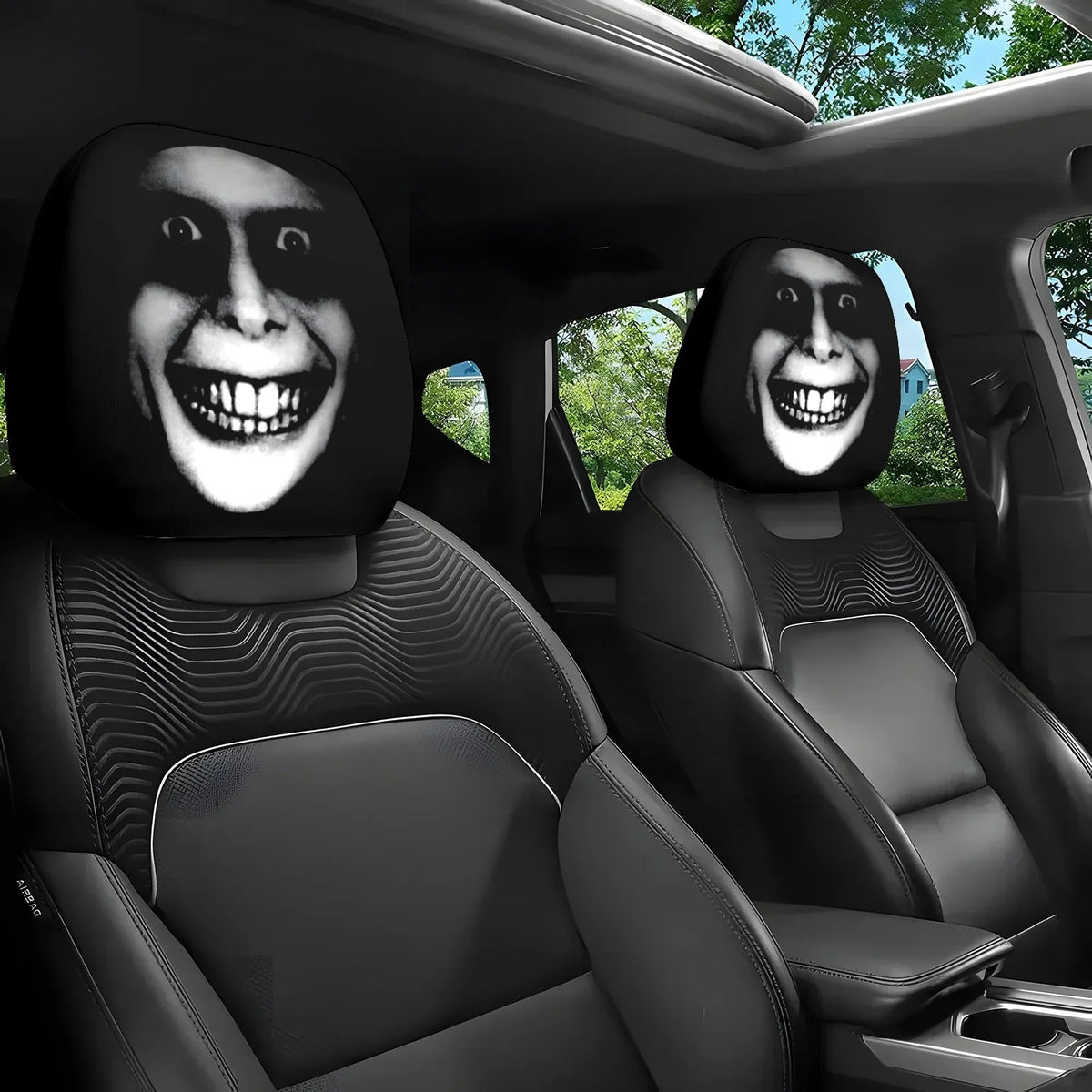 Horror Theme Printed Pattern Car Headrest Protective Cover Zpaxo 2pcsBlack