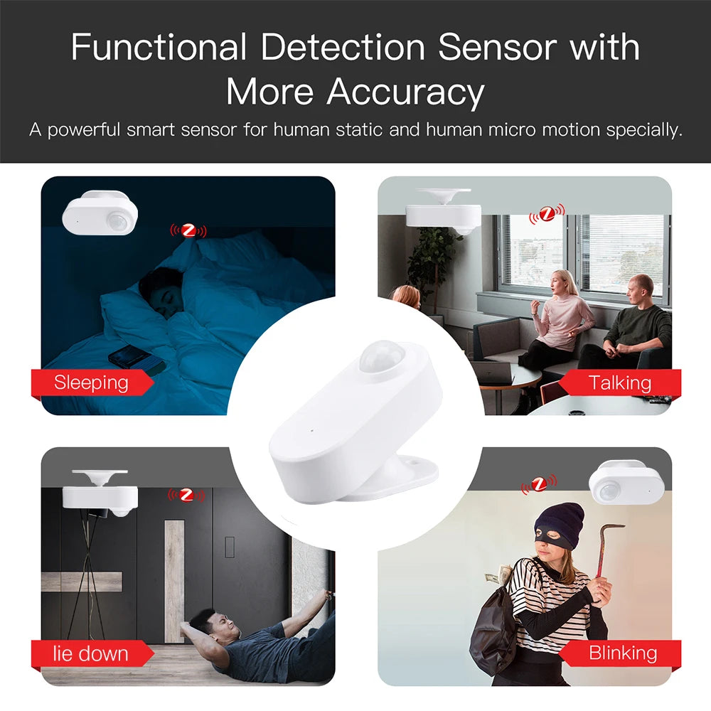 ZigBee 24G MmWave Radar Human Presence Sensor Motion Movement Occupancy Detector Battery Powered Tuya Smart Life Home Automation Zpaxo