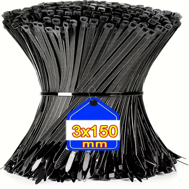 Black Cable Ties Nylon Adjustable Self-locking Fastening Rings Zip Tie Cable Wires Fixing Ties for Home Offices Industrial Zpaxo Black-3x150mm 100pcs