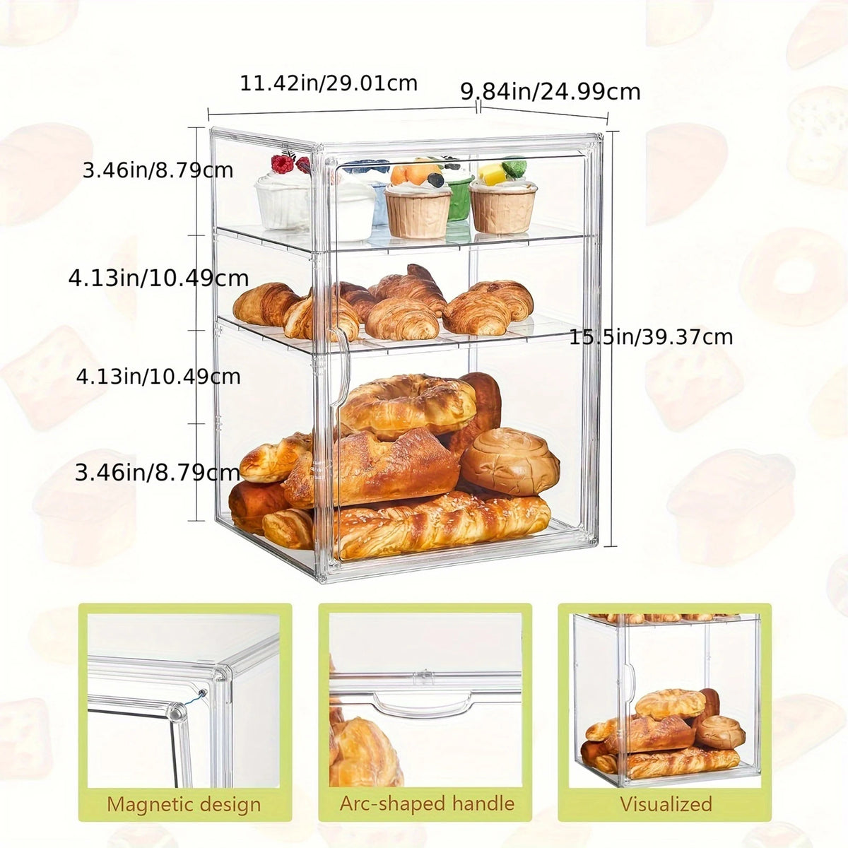 4-Layer Clear Plastic Bread Box Adjustable Bakery Pastry Display Case Zpaxo
