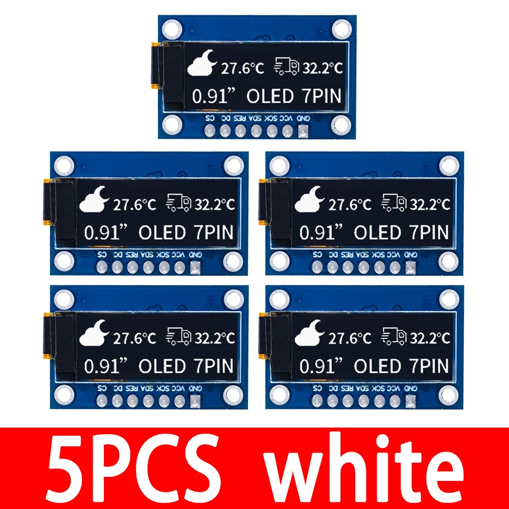 SSD1306 7PIN 0.91 inch 128x32 SPI OLED Module 0.91" OLED Display Module White Blue OLED Screen Board For Arduino Zpaxo 5PCS white
