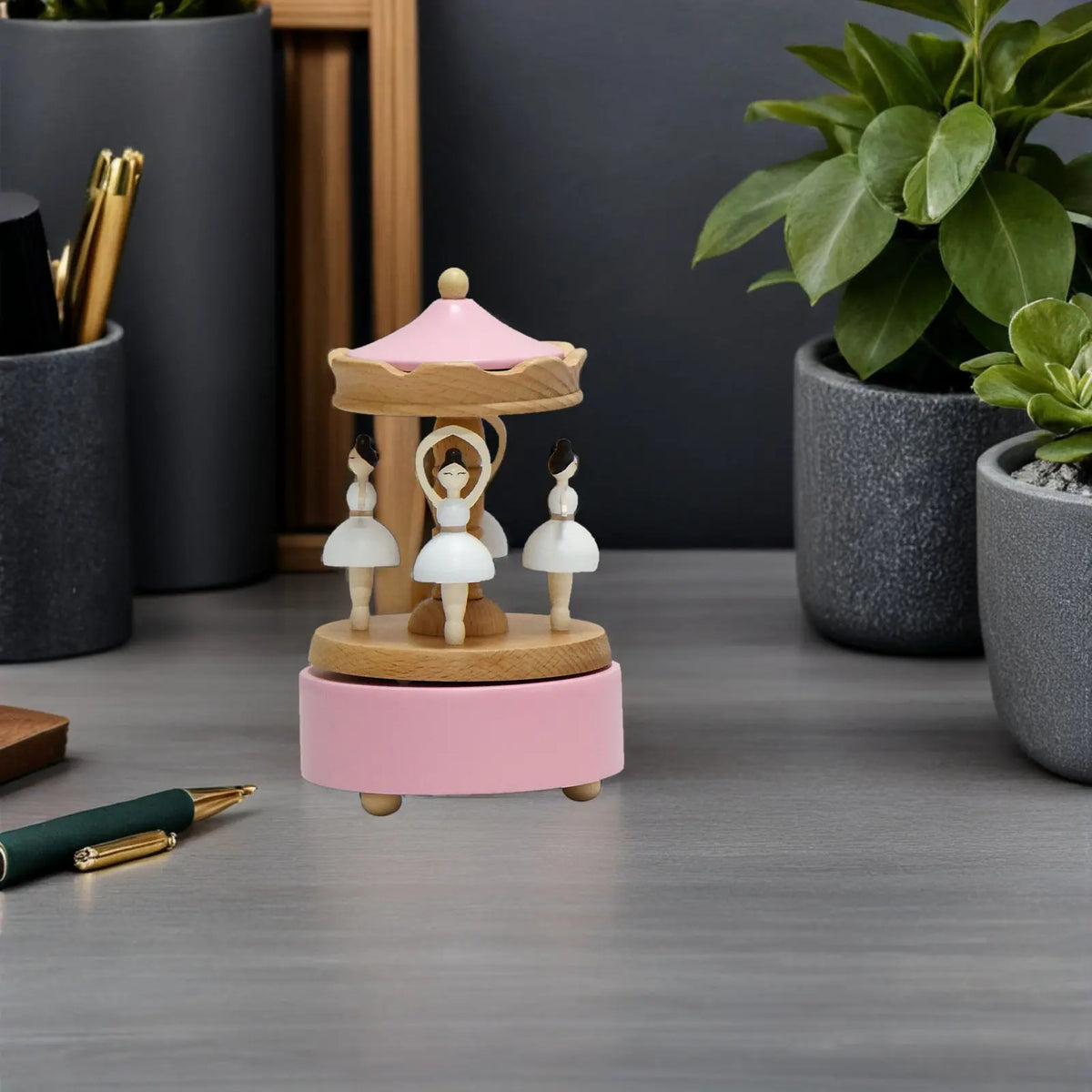 Timeless Wooden Rotating Ballet Music Box Natural Wood Grain Zpaxo