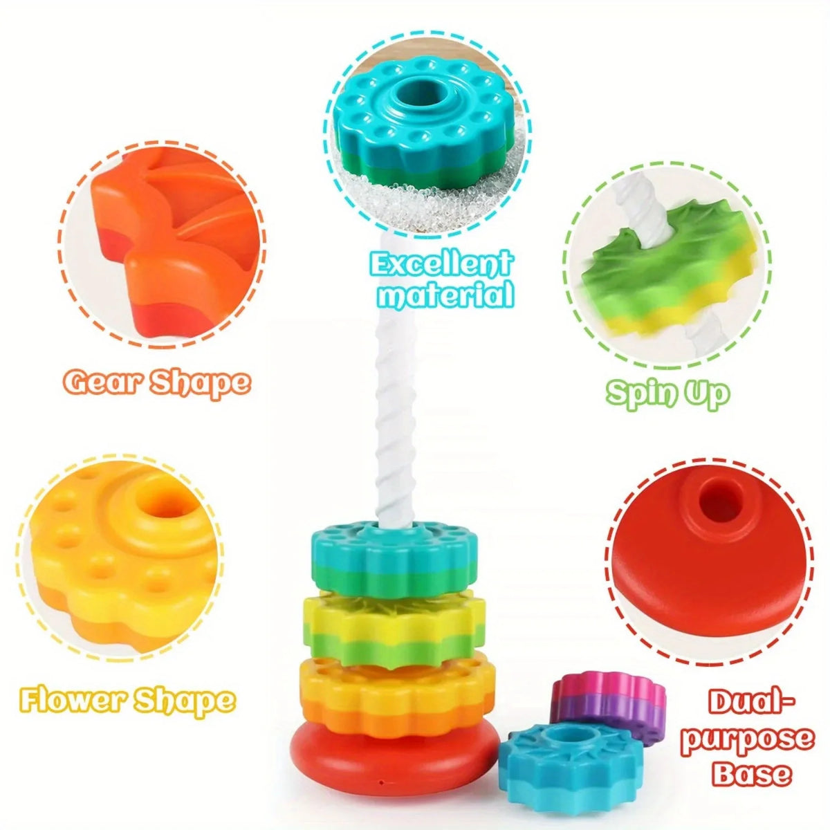 Rotating Rainbow Tower Stack Unstack Puzzle Toy 6 Colorful Levels Zpaxo