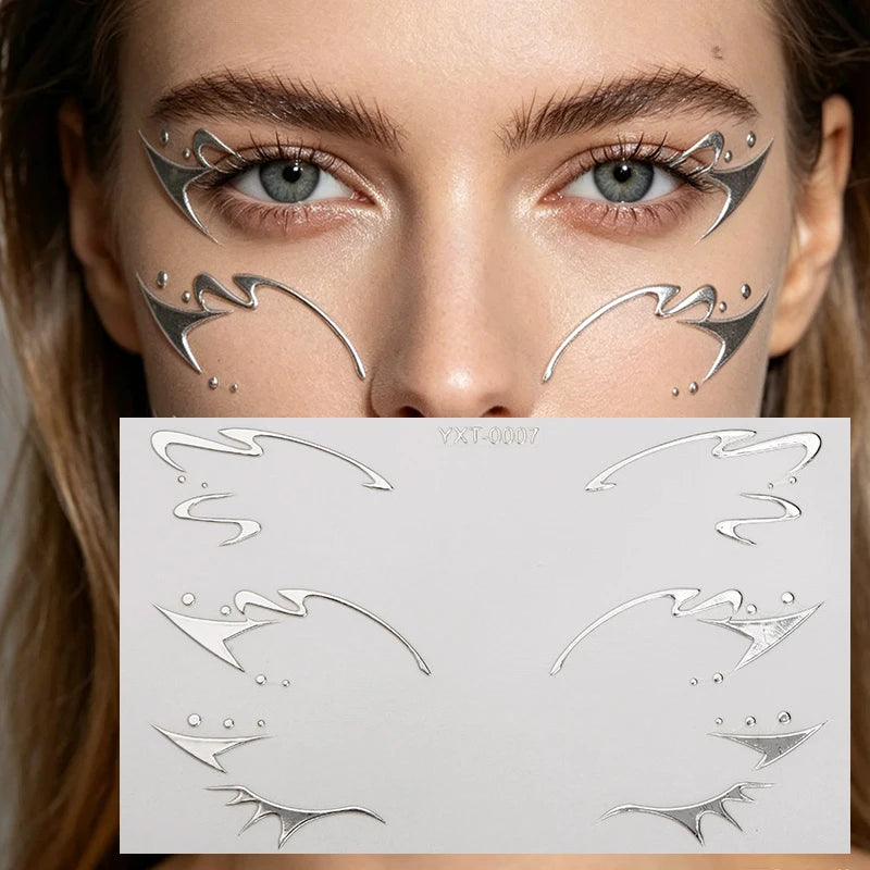 Colorful Eyes Makeup Stickers Laser Temporary Tattoo Eye Liner Brows Face Art Sticker Decals Halloween Festival Party Decoration Zpaxo YXT-007-1Pc