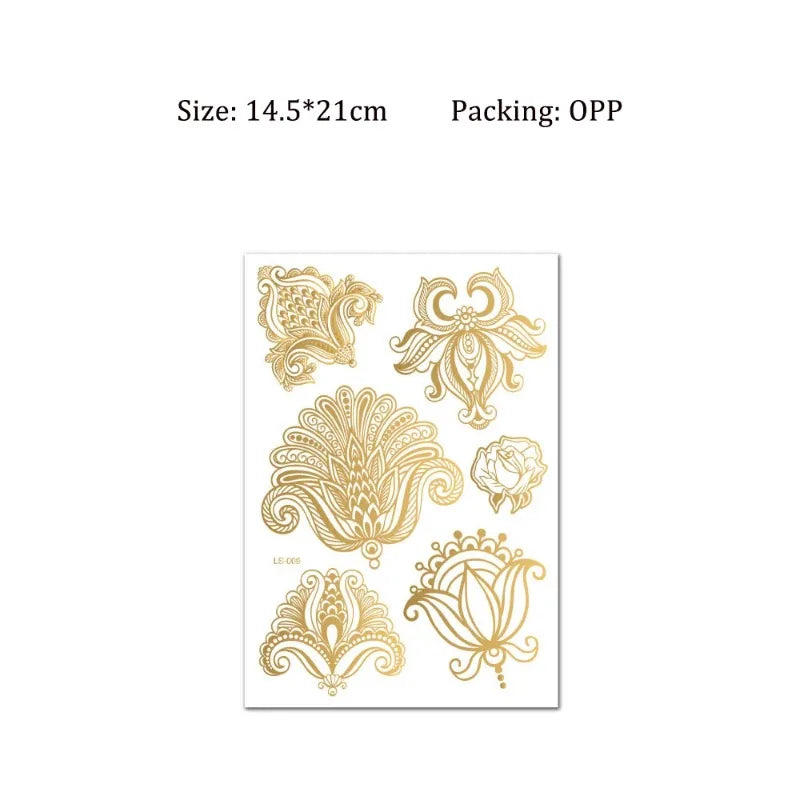 Waterproof Temporary Tattoo Sticker Flower Mandala Henna Rose Gold Zpaxo Gold 009