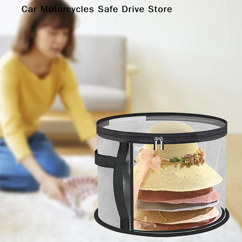 Hat Storage Box Non-woven Clear Bucket Foldable Travel Zipper Clothes Zpaxo
