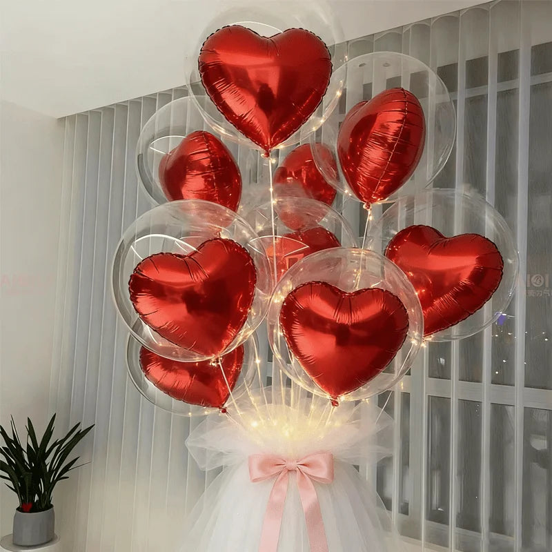 Transparent Bubble Red Heart Balloon Bundle Wedding Valentine's Heavy Zpaxo