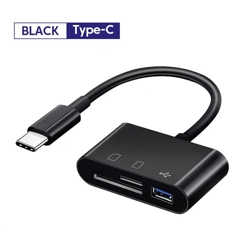 3 in 1 Multi Port Hub Converter USB Type C Card Reader USB TF SD Micro SD OTG Adapter For iPhone 15 Series Laptop Huawei Samsung Zpaxo Black