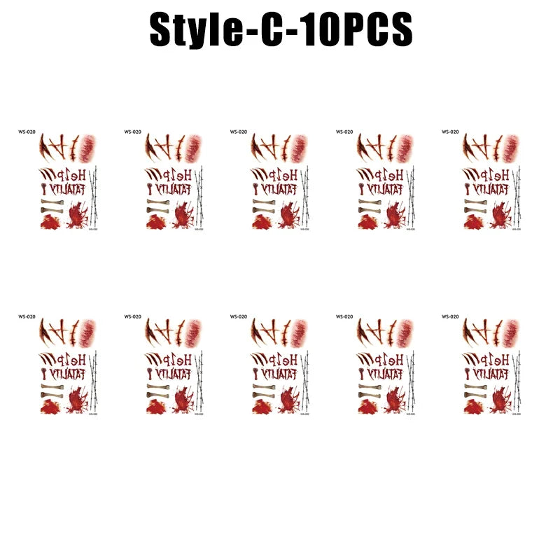 Realistic Horror Fake Wound Temporary Tattoos Gruesome Gore Scars Zpaxo C-10PCS