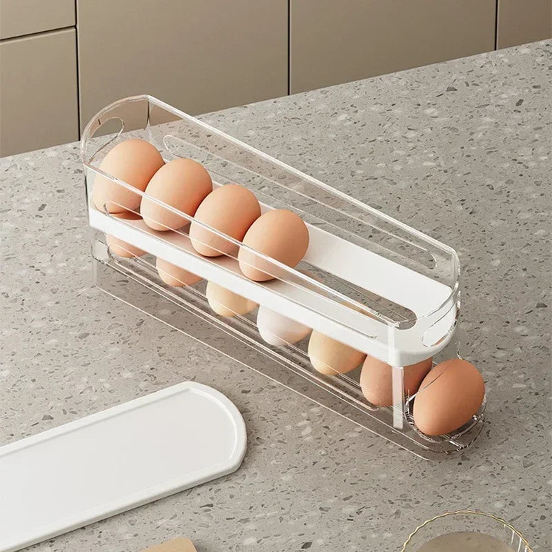 2-Tier Automatic Rolling Egg Dispenser Stair-style Storage Organizer Zpaxo
