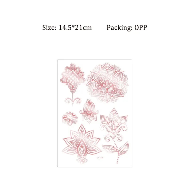 Waterproof Temporary Tattoo Sticker Flower Mandala Henna Rose Gold Zpaxo Rose Gold 010