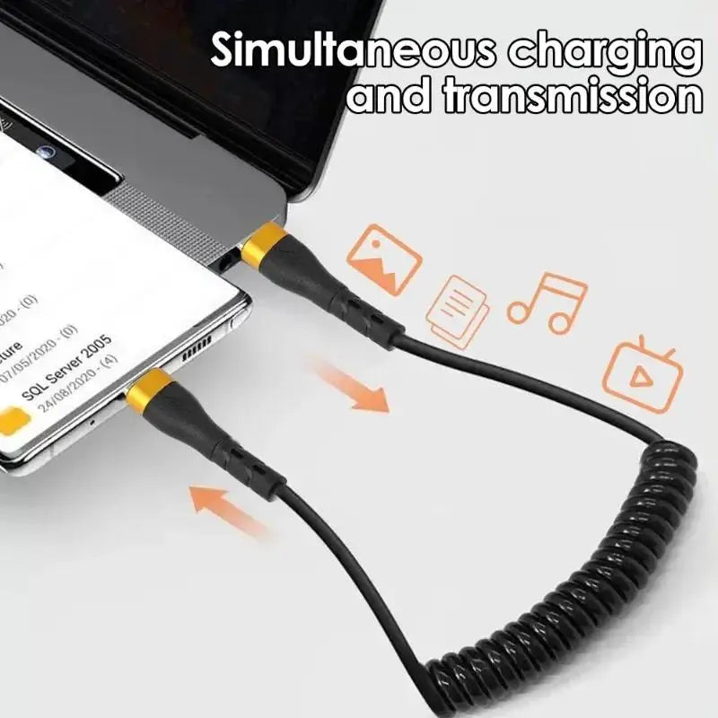 Type C To Type C Spring Cable 120W Fast Charging Spring Cable For iPhone 15 Realme Huawei Phone Car Charger Wire USB C PD Cables Zpaxo