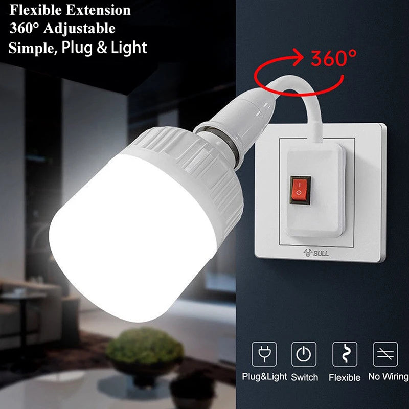 Flexible E27 Bulb Socket Extender Lamp Rotating Base Holder LED Light Zpaxo